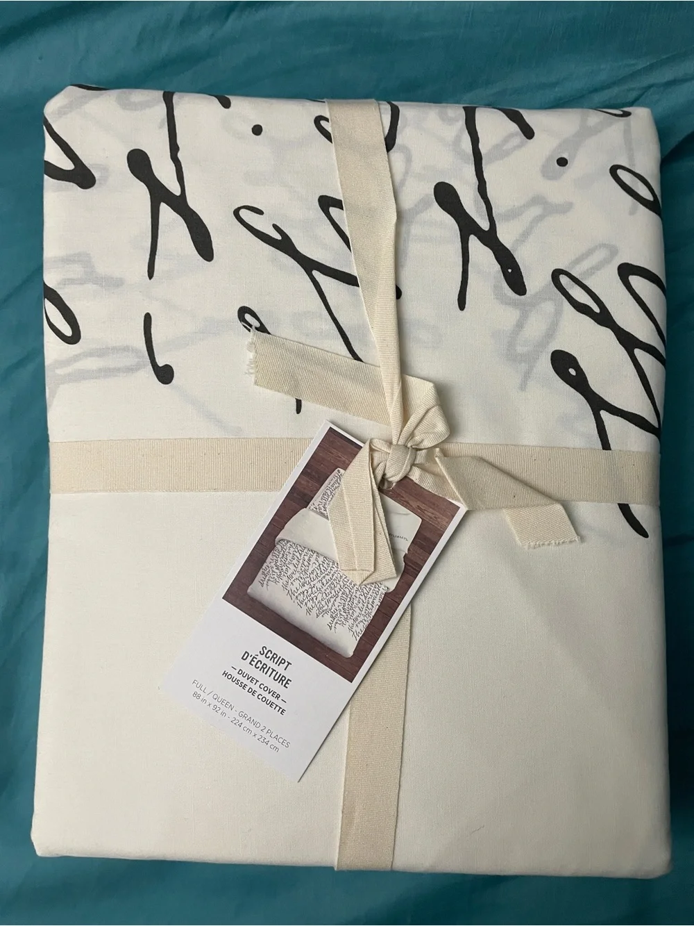 NWT West Elm Script D'Écriture White/Black Duvet Cover Full/Queen + 2 Euro Sham